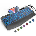 Clavier sans fil ergonomique rechargeable rétroéclairé avec repose-poignets, 2,4 GHz