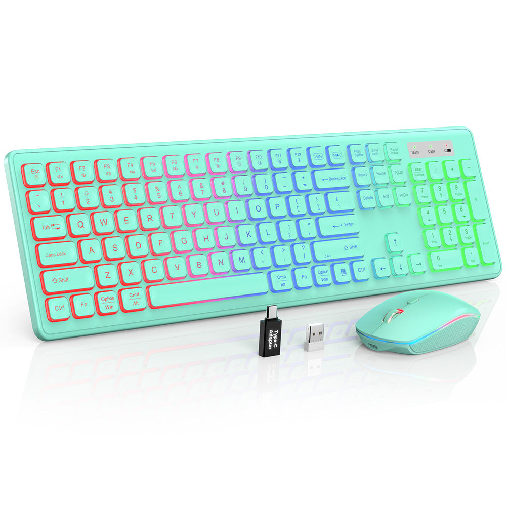 Ensemble clavier et souris sans fil rechargeable rétroéclairé RGB, 2,4 GHz – noir