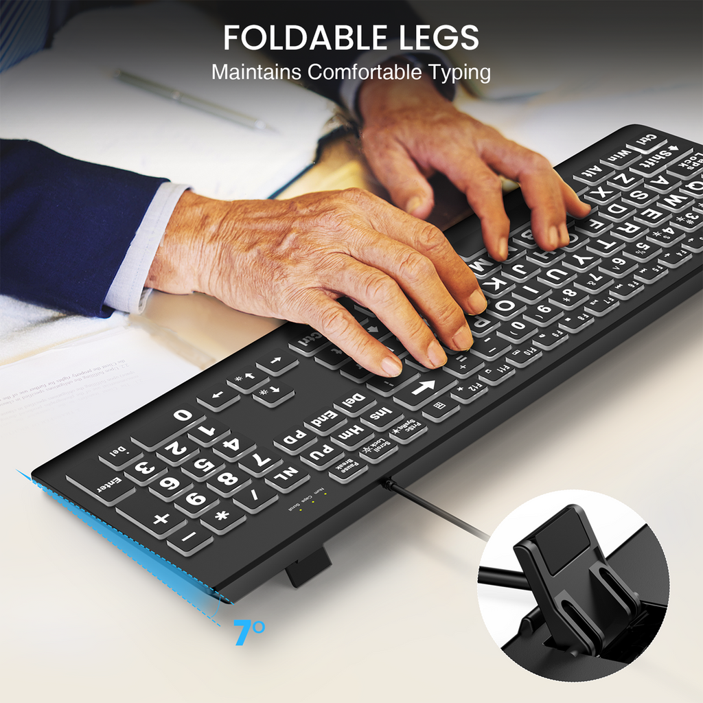 Clavier filaire ergonomique rétroéclairé à grands caractères