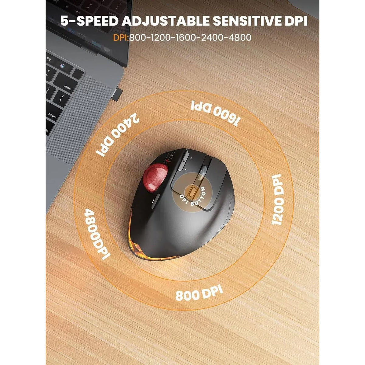Souris trackball ergonomique sans fil rechargeable silencieuse – rouge
