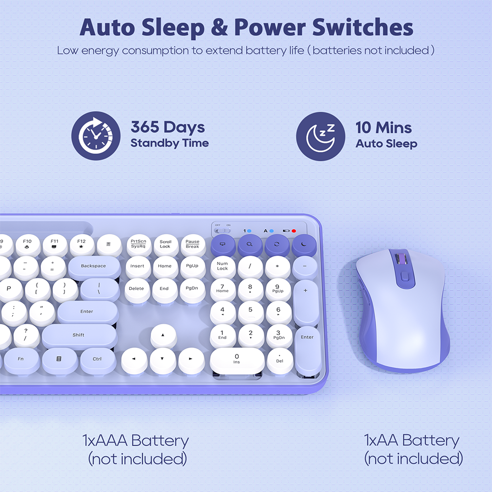 Ensemble clavier et souris sans fil avec support pour téléphone style rétro – violet