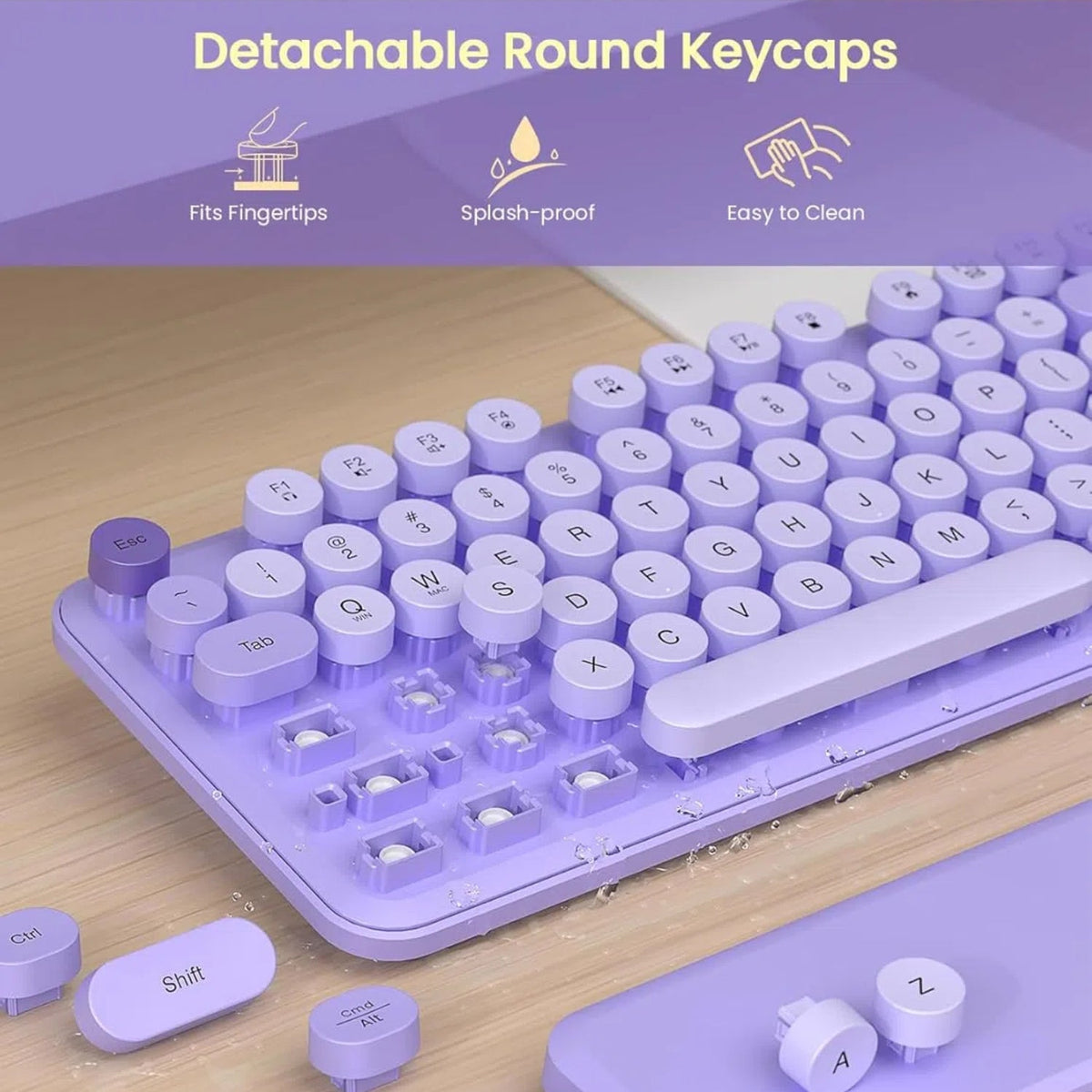 Ensemble clavier et souris sans fil ergonomique avec repose-poignets style rétro, 2,4 GHz, 3 niveaux de DPI – violet
