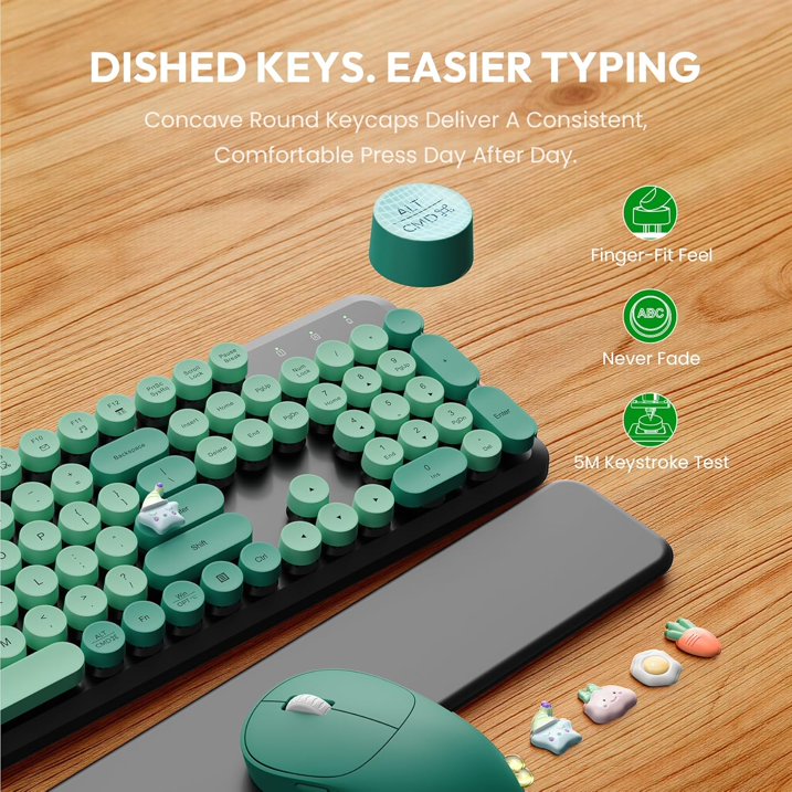 Ensemble clavier et souris sans fil avec repose-poignets style rétro, 2,4 GHz