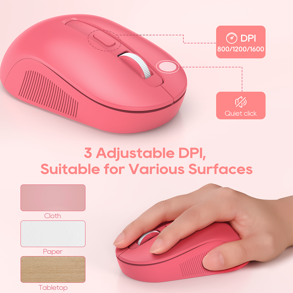 Ensemble clavier et souris sans fil avec repose-poignets style rétro, 2,4 GHz – rose vif