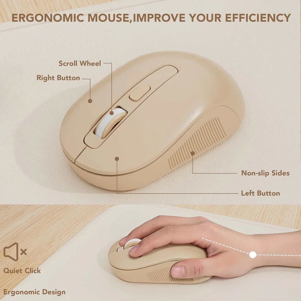 Ensemble clavier et souris sans fil ergonomique avec repose-poignets style rétro, 2,4 GHz