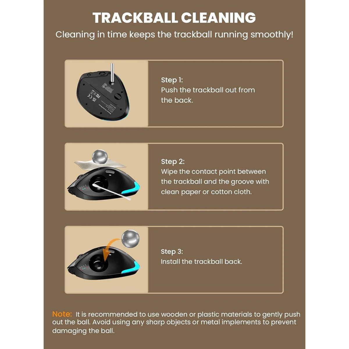Souris trackball ergonomique sans fil rechargeable silencieuse – noir