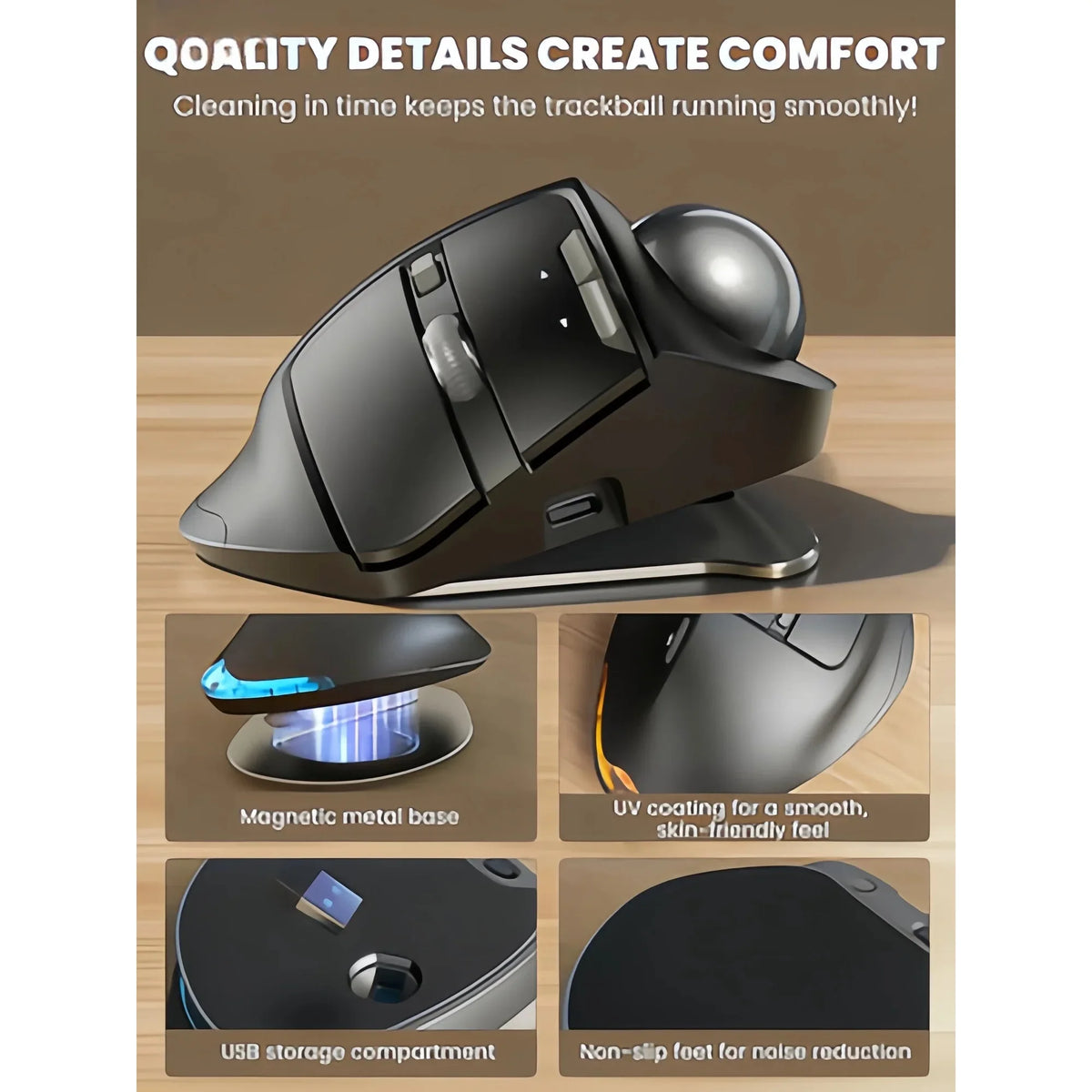 Souris trackball ergonomique sans fil rechargeable silencieuse – bleu