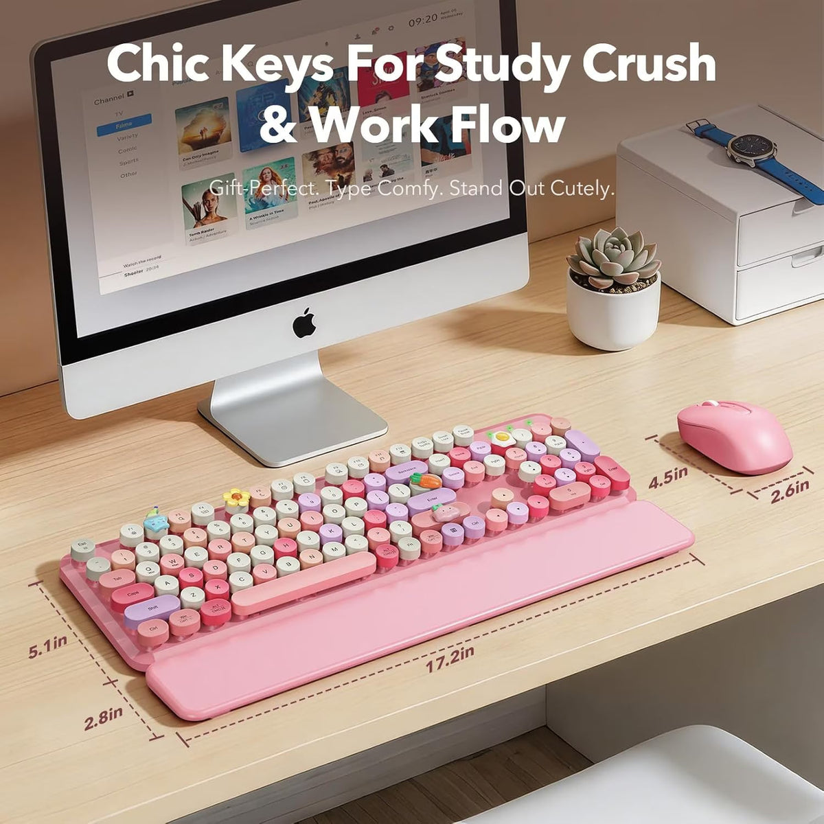 Ensemble clavier et souris sans fil ergonomique avec repose-poignets style rétro, 2,4 GHz