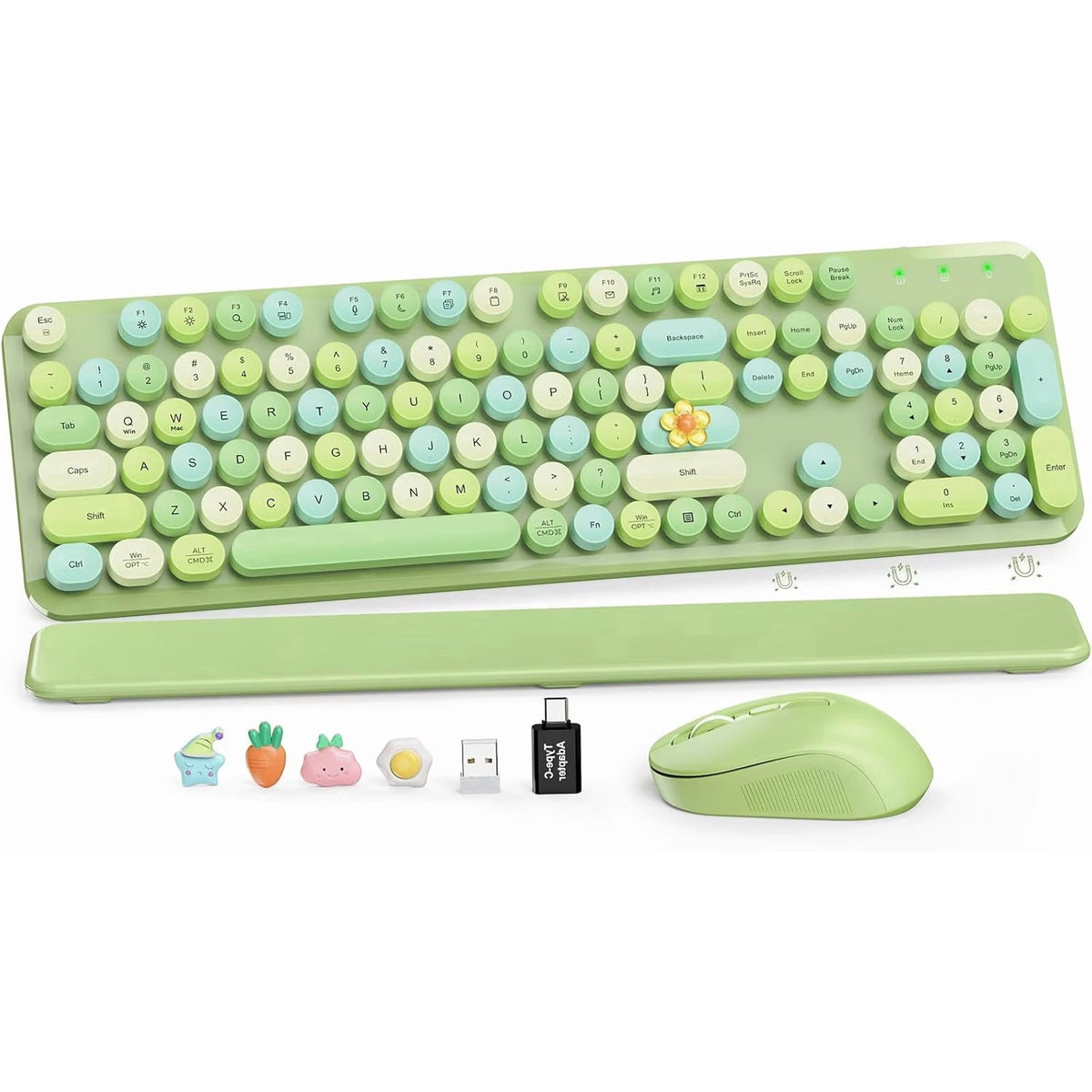 Ensemble clavier et souris sans fil ergonomique avec repose-poignets style rétro, 2,4 GHz
