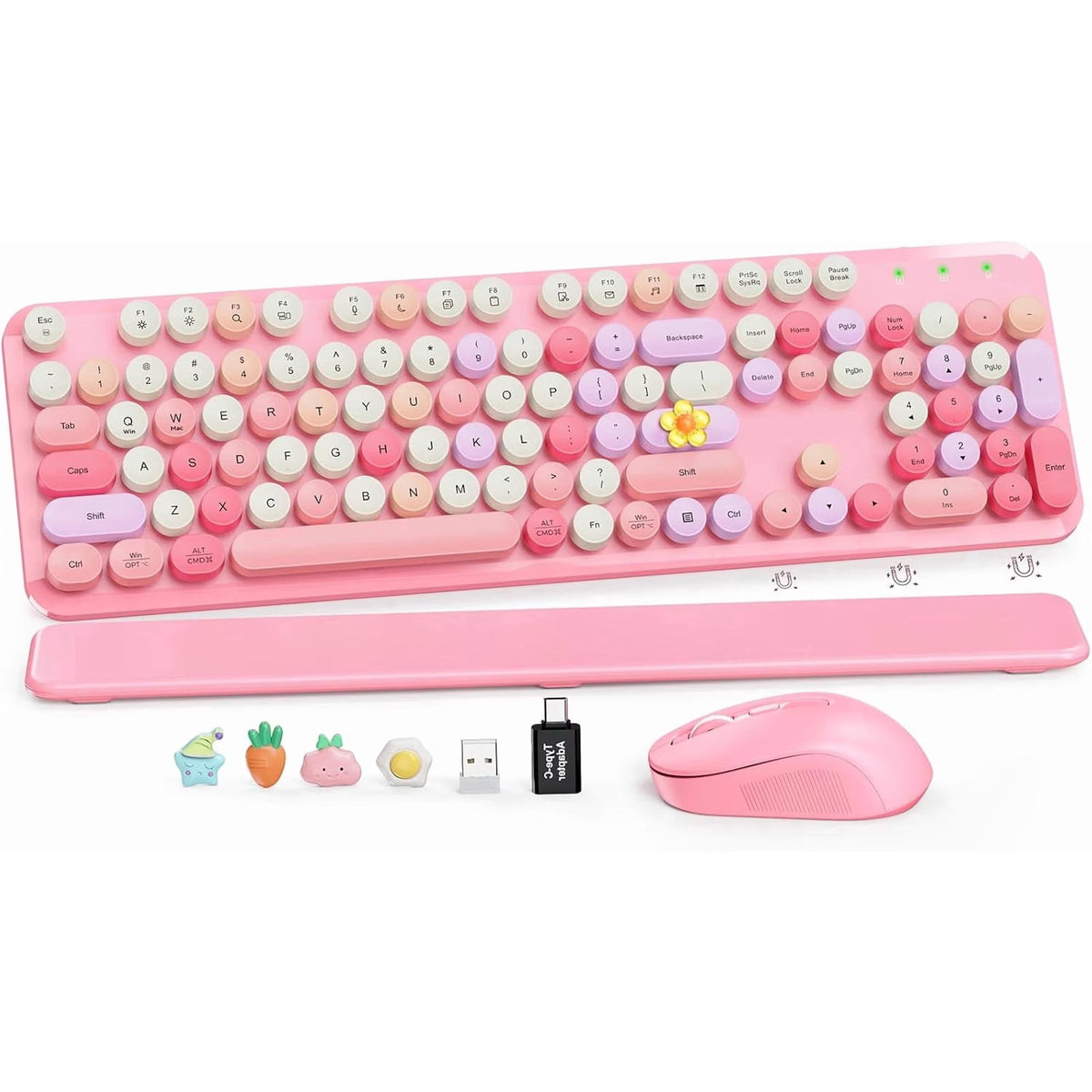 Ensemble clavier et souris sans fil ergonomique avec repose-poignets style rétro, 2,4 GHz