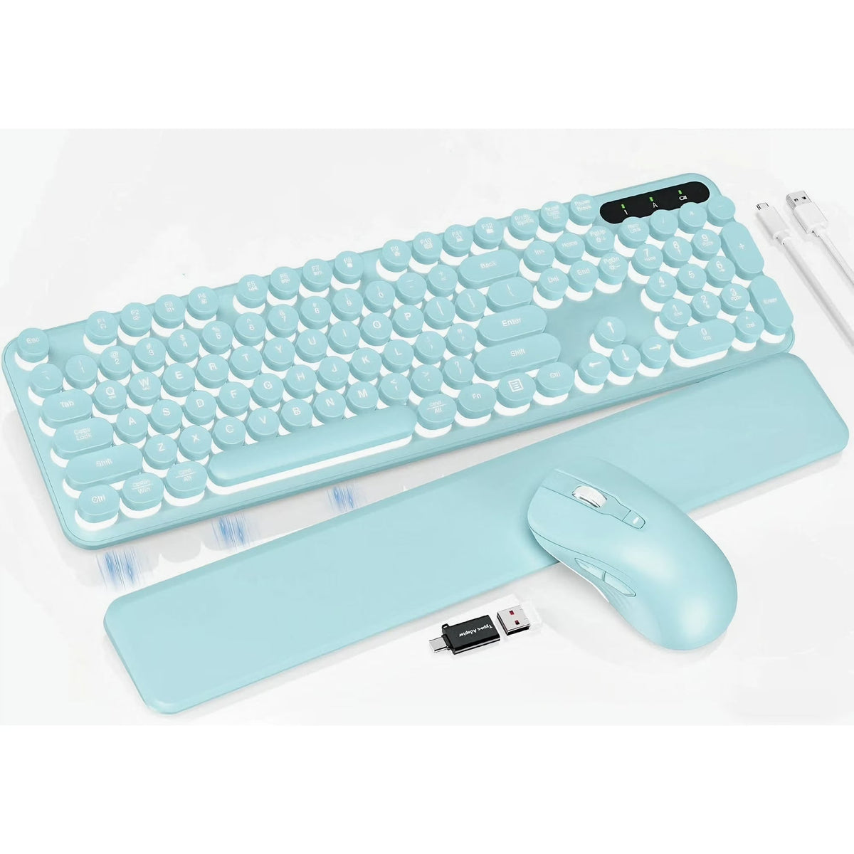 Ensemble clavier et souris sans fil ergonomique rechargeable rétroéclairé RGB avec repose-poignets style rétro, 2,4 GHz – vert