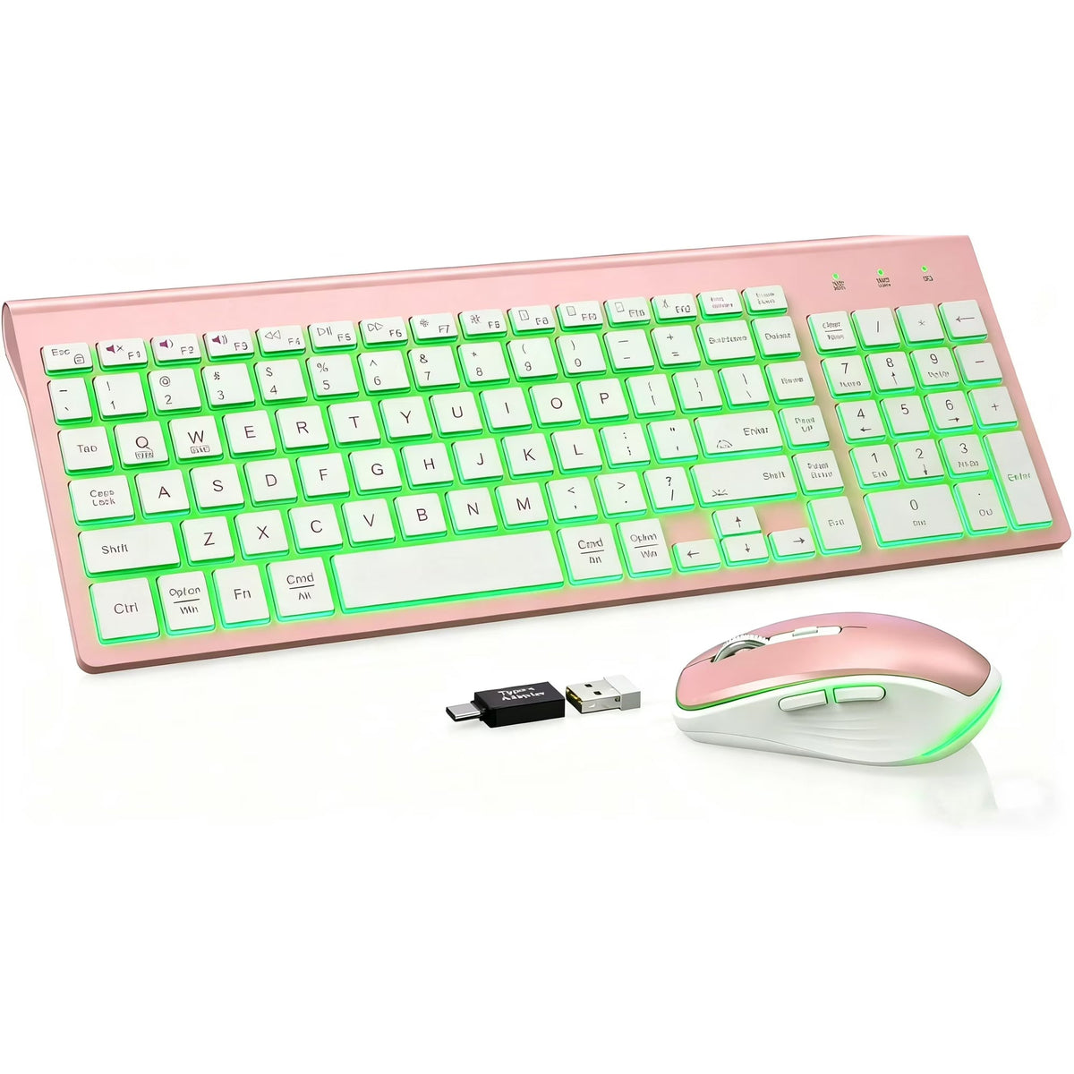 Ensemble clavier et souris sans fil rechargeable rétroéclairé RGB silencieux, 2,4 GHz – or rose