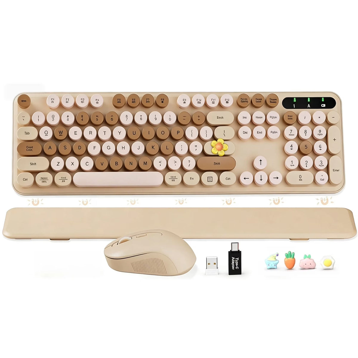 Ensemble clavier et souris sans fil ergonomique avec repose-poignets style rétro, 2,4 GHz