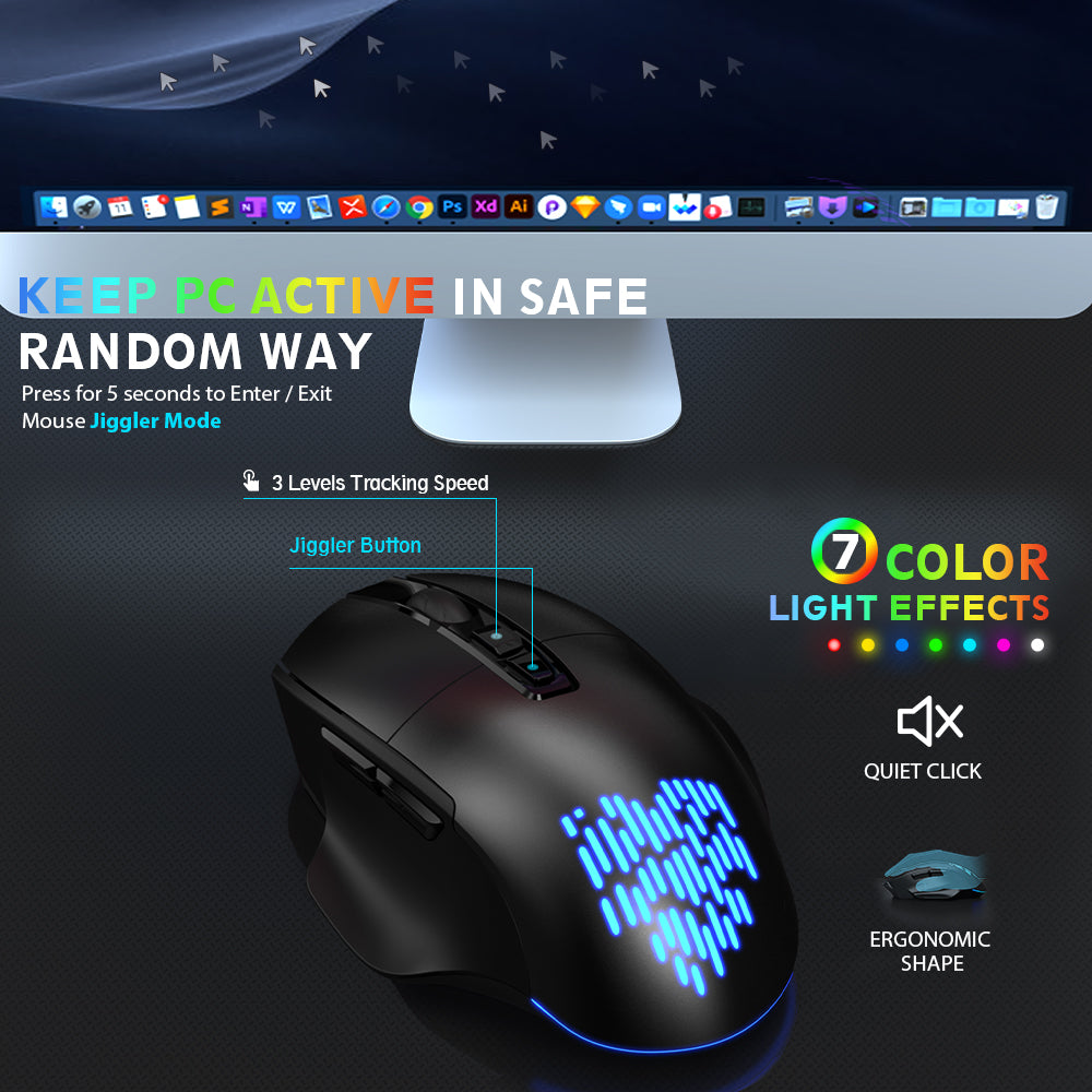 Ensemble clavier et souris sans fil ergonomique rechargeable rétroéclairé RGB silencieux avec repose-poignets, 2,4 GHz