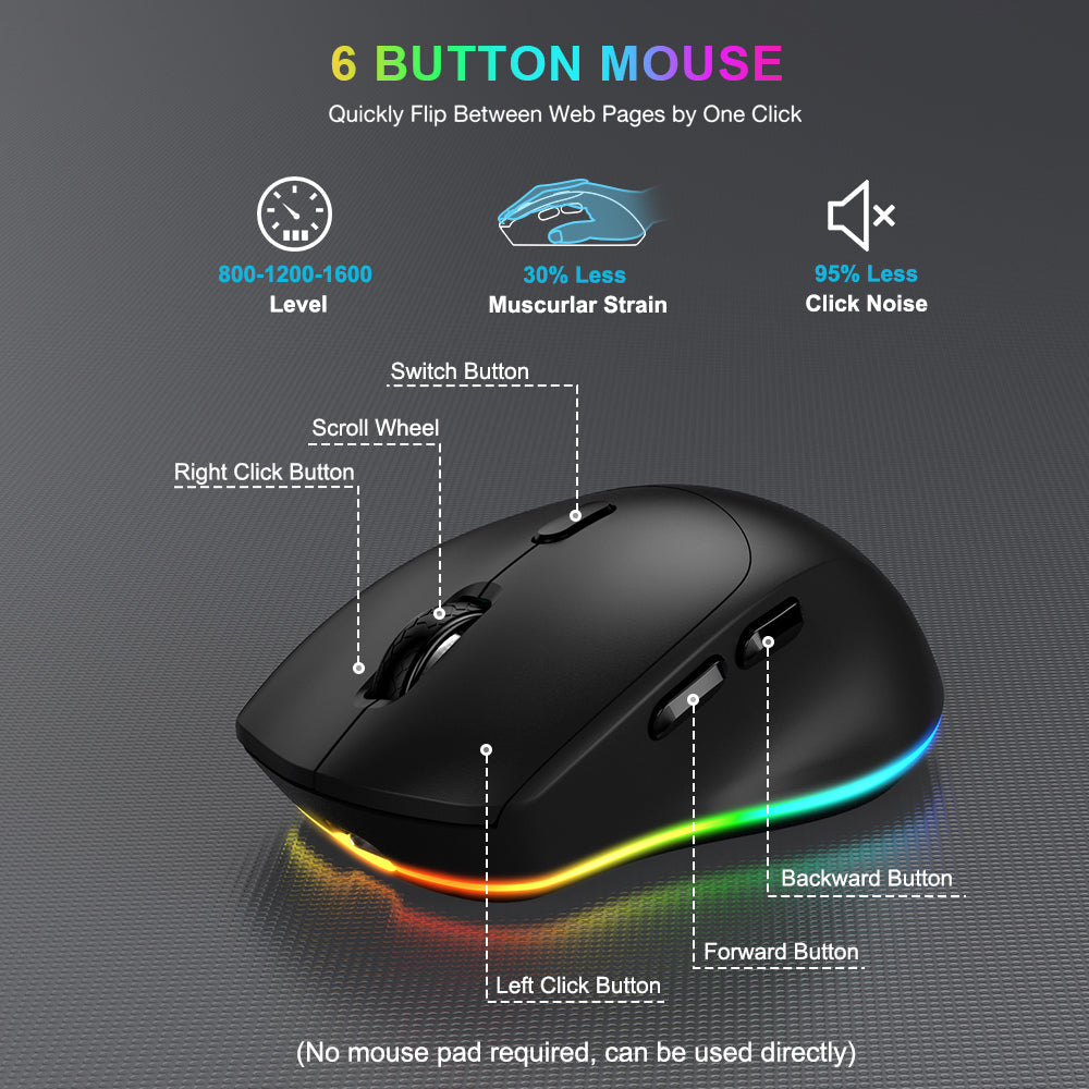 Ensemble clavier et souris sans fil ergonomique rechargeable rétroéclairé silencieux avec repose-poignets avec support pour téléphone
