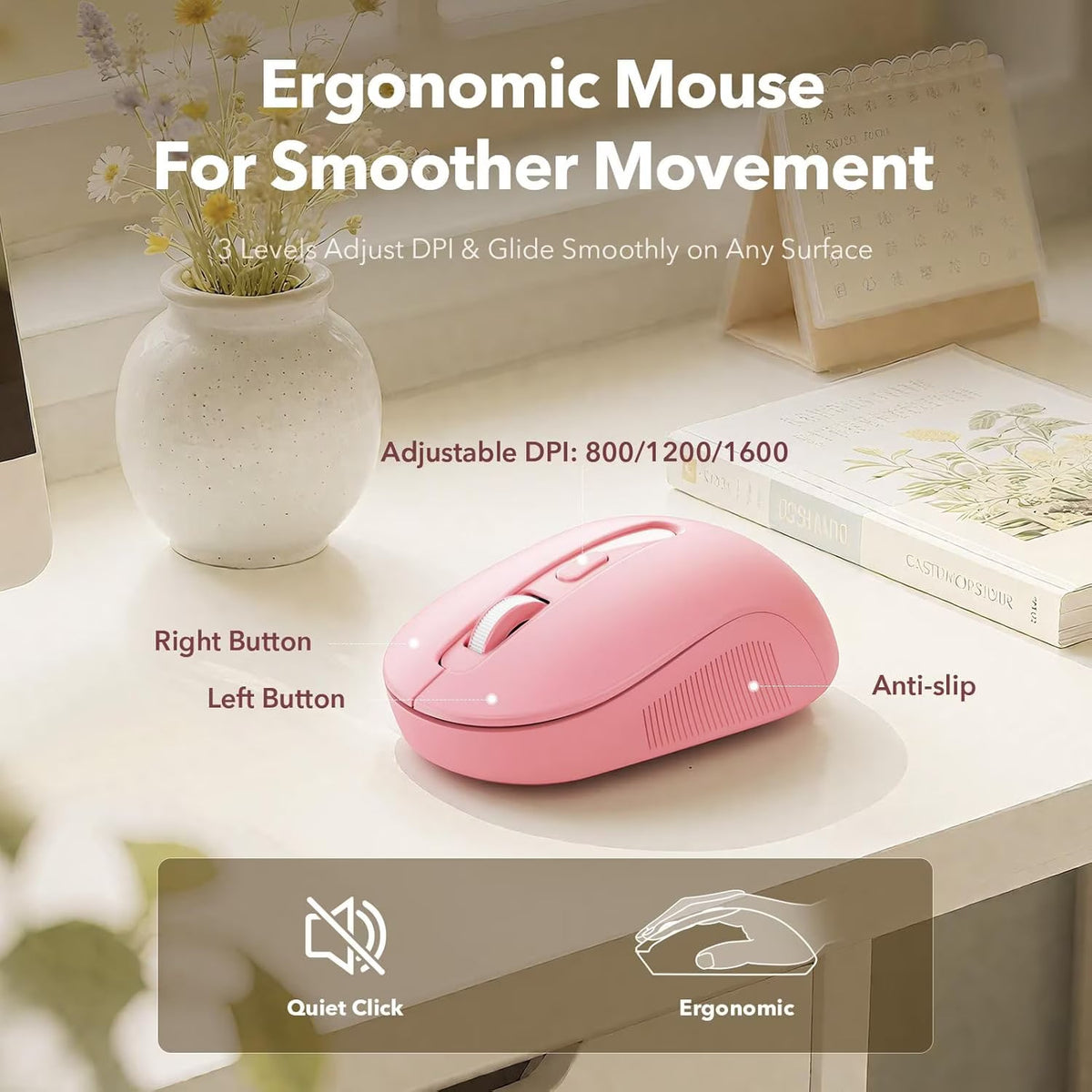 Ensemble clavier et souris sans fil ergonomique avec repose-poignets style rétro, 2,4 GHz