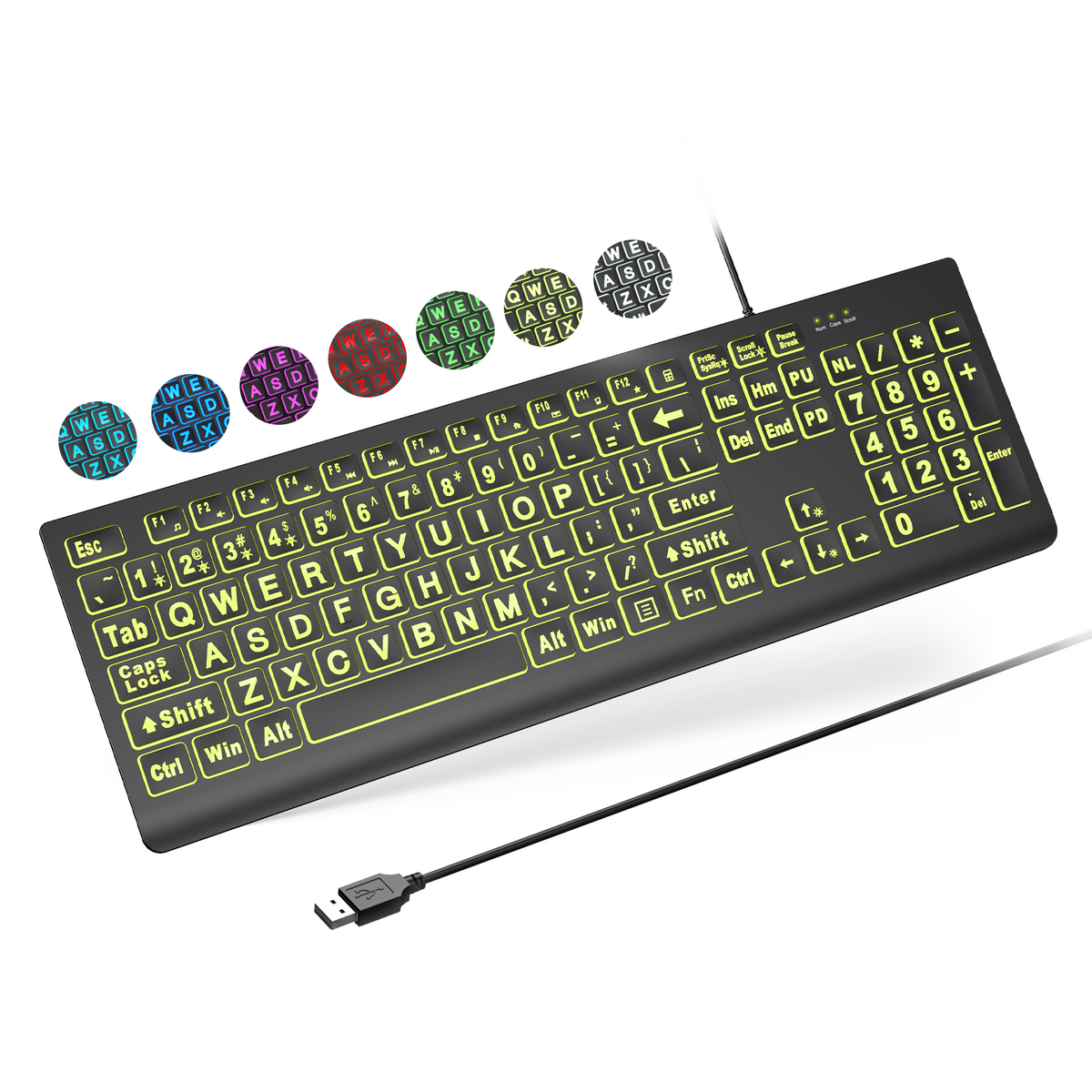 Clavier filaire ergonomique rétroéclairé à grands caractères