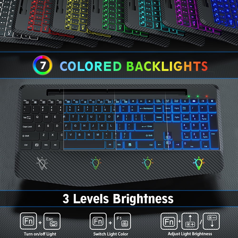 Ensemble clavier et souris sans fil ergonomique rechargeable rétroéclairé RGB avec repose-poignets